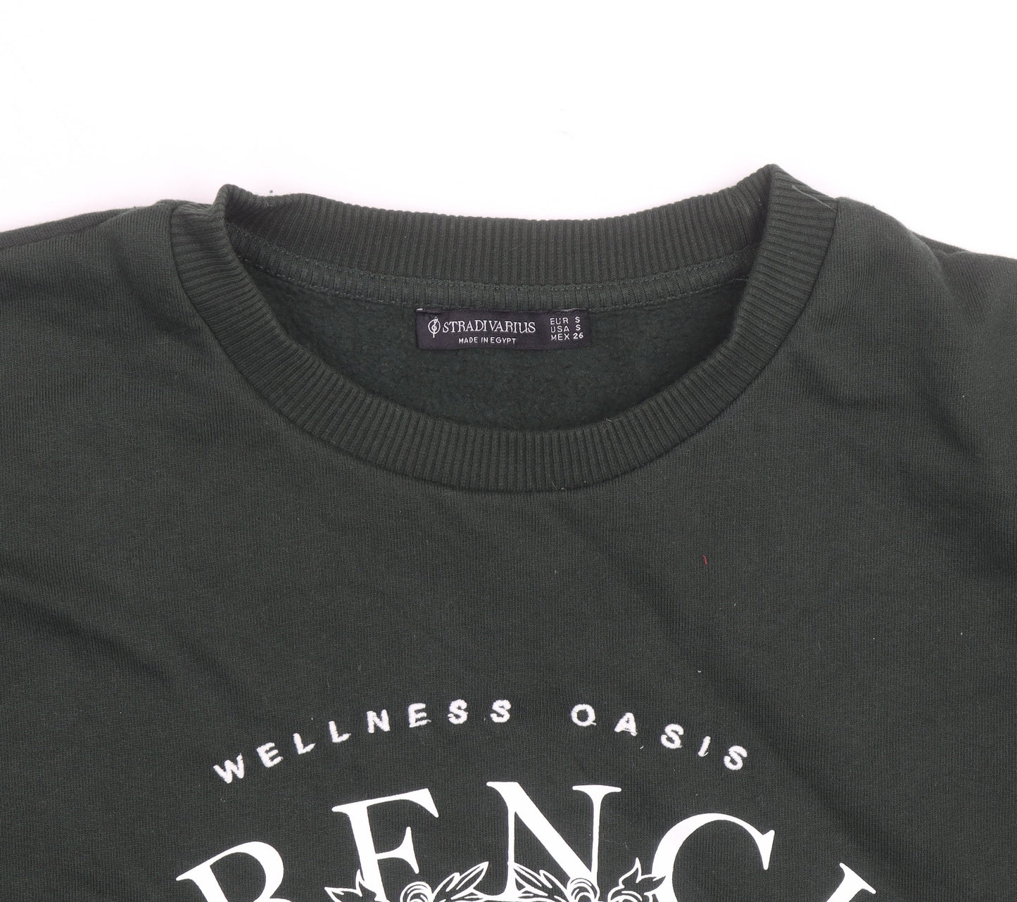Stradivarius Unisex Dark Green French Riviera Graphic Sweatshirt Size S
