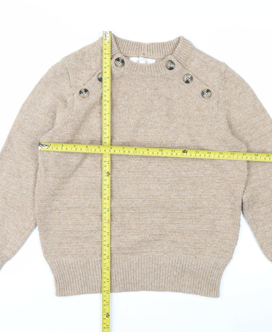 Marks and Spencer Women Beige Crew Neck Button Detail Jumper Size 10