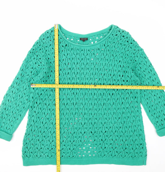 River Island Women Green Crochet Knit Jumper Size 14 Relaxed Fit