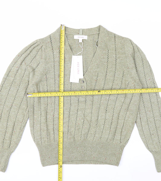 Marks and Spencer Per Una Green Cotton Henley Jumper Women’s Size 14