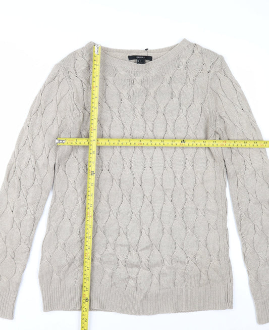 Forever 21 Women’s Beige Cable Knit Jumper Size S Crew Neck Pullover