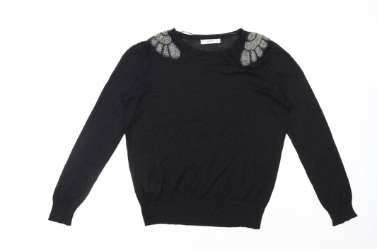Mango Women's Black Beaded Shoulder Jumper Size 12