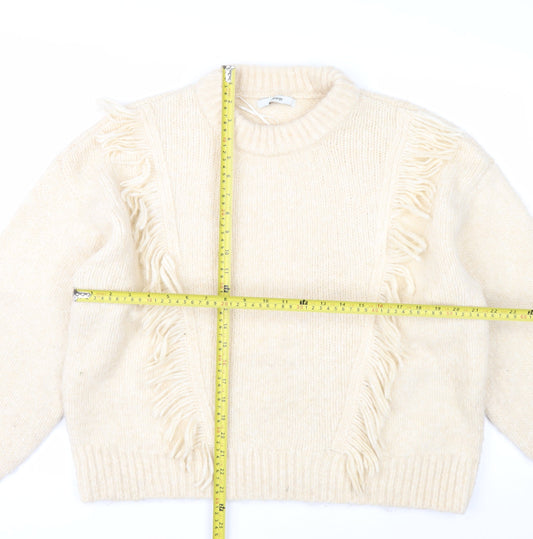 George Women Ivory Fringe Chunky Knit Crew Neck Jumper Size 12