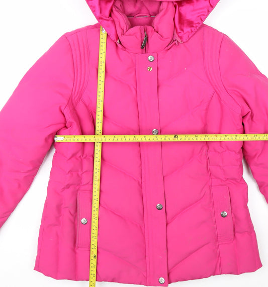 Marks and Spencer Per Una Women's Pink Puffer Jacket L Hooded Winter Coat