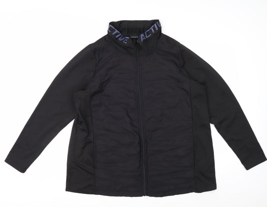Additional front view of Active by Zizzi Black Softshell Mid-Length Full Zip Jacket M