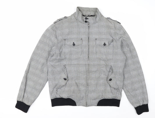Topman Men's Grey Check Cotton Biker Jacket L 40in