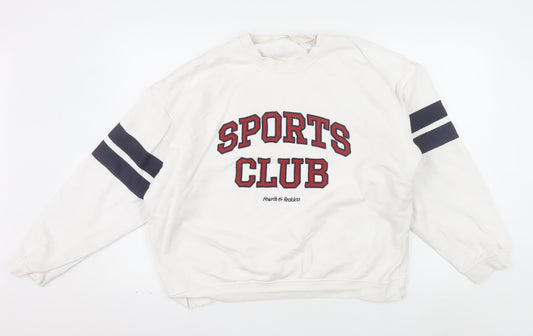 Additional front view of 4th & Reckless unisex white sports club cotton sweatshirt m