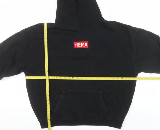 HERA Mens Black XL Pullover Hoodie Relaxed Fit Logo Sweatshirt