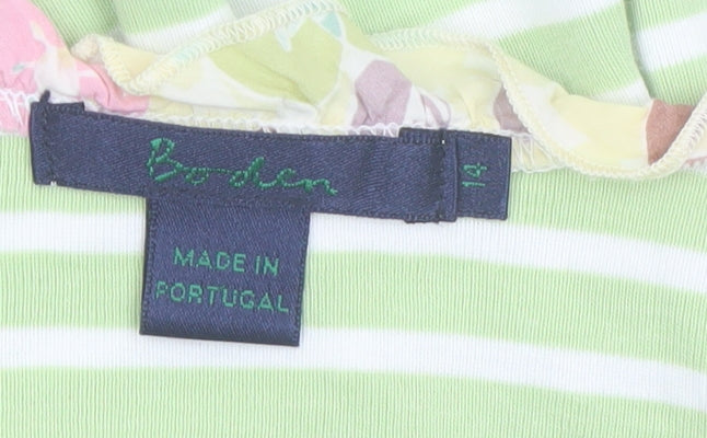 Boden Womens Green White Striped Long Sleeve Cotton T-Shirt Size 14