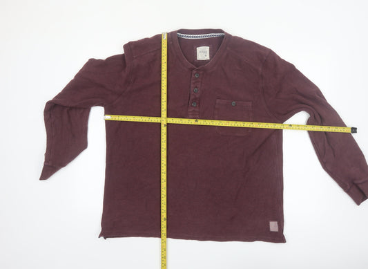 FatFace Men's Brown Cotton Long Sleeve Henley XL Regular Fit