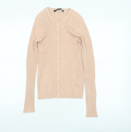 French Connection Womens Beige XS Ribbed Knit Button Cardigan