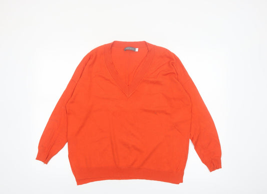 Mint Velvet Women's Orange V-Neck Pullover Jumper Size S