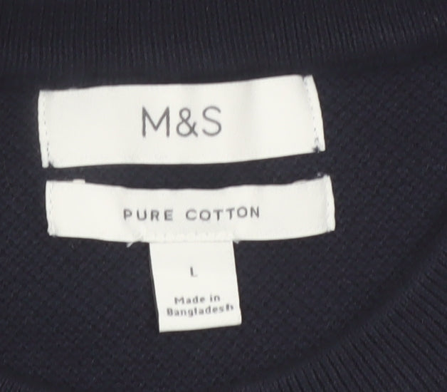 Marks and Spencer Men's Black Cotton Crew Neck Jumper L