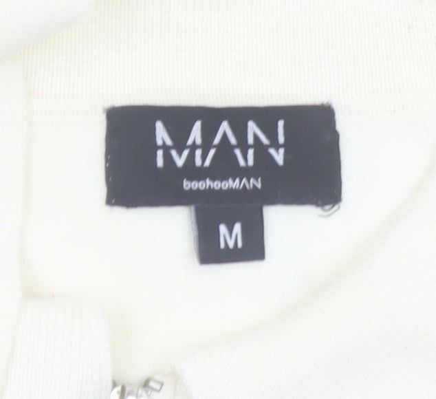 boohooMAN Ivory Zip Neck Short Sleeve Polo Shirt Men M