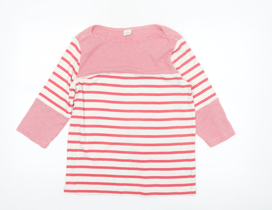 Cotton Traders Womens Pink Striped 3/4 Sleeve Cotton T-Shirt Size 14