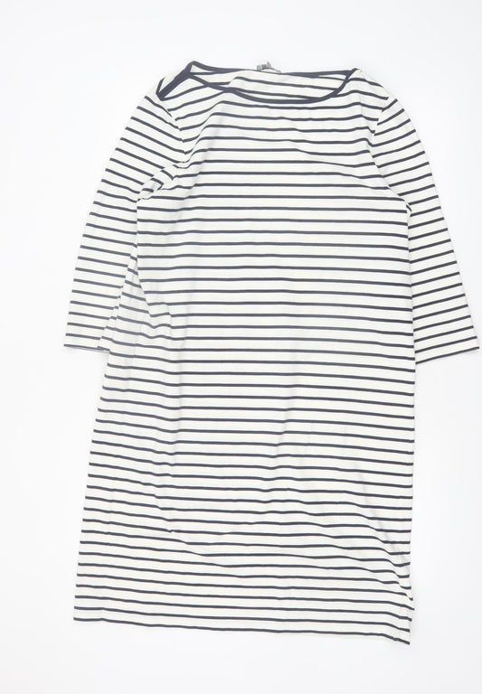 Additional front view of Jaeger Women’s White Navy Striped Shift Dress L 3/4 Sleeve Cotton