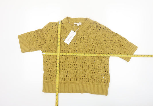 Marks and Spencer Per Una Women’s Yellow Cotton Open Knit Jumper M