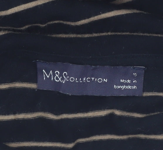 Marks and Spencer Women's Black Striped Roll Neck Long Sleeve Top Size 16