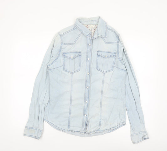 Denim Co Womens Blue Denim Button-Up Shirt Size 12 Classic Western Style