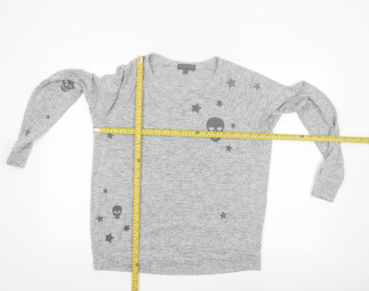 P.J. Salvage Women's Grey Skull Star Jersey Long Sleeve Top Size 10