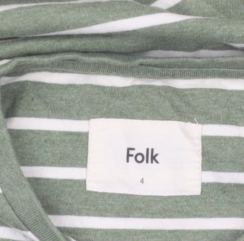 Folk Men’s Green White Striped Crew Neck Cotton T-Shirt Size L