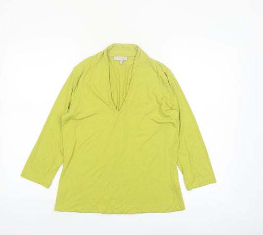 Hobbs Women's Green Viscose Tunic Blouse Size L V-Neck 3/4 Sleeve