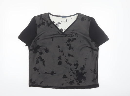 Debenhams Women’s Black Floral Chiffon V-Neck Blouse Size 16
