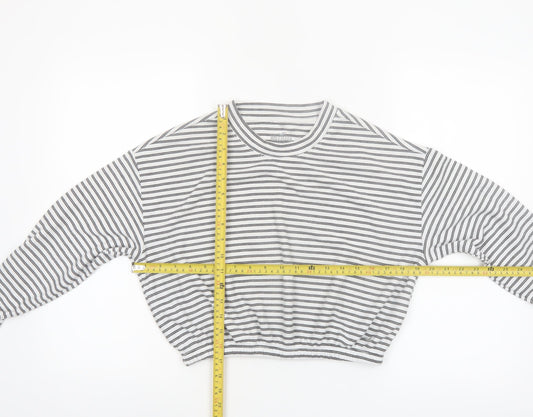 Hollister Women’s Grey Striped Cropped Long Sleeve Jersey T-Shirt Size S