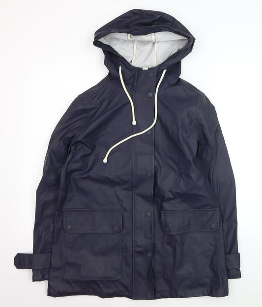 Warehouse Womens Blue Waterproof Hooded Rain Coat Jacket M