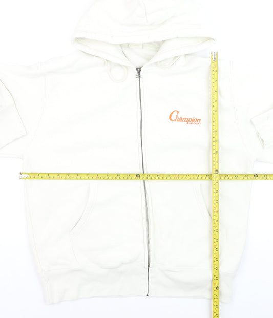 Champion Men's White Full Zip Hoodie Size L Logo Fleece Sweatshirt