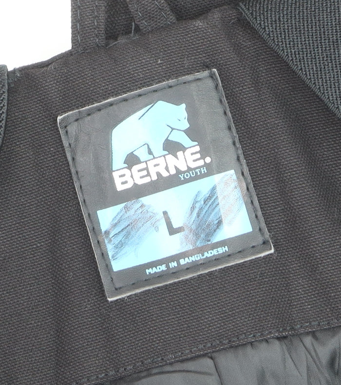 Brand and care label for Berne Youth Black Insulated Snow Pants Lined Outdoor Bib Trousers Teen L