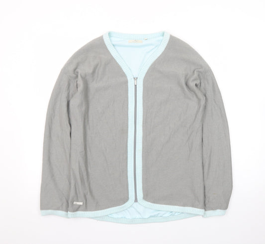 Additional front view of Adidas women’s grey full zip knit jumper cardigan, size M