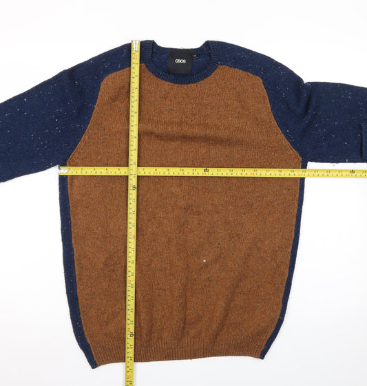 ASOS Men’s Brown and Blue Crew Neck Acrylic Knit Jumper M