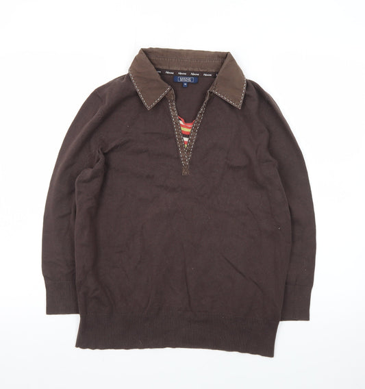 Maine New England Women’s Brown Collared Henley Jumper Size 14