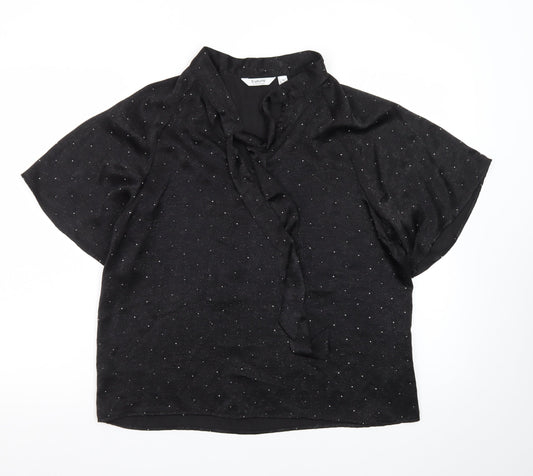 b.young Women’s Black Wrap Blouse Size 12 Short Sleeve Glitter