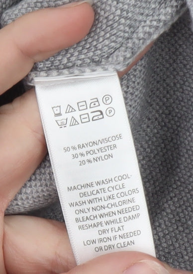 Tahari Women Grey Check Mock Neck Long Sleeve Pullover Jumper Medium