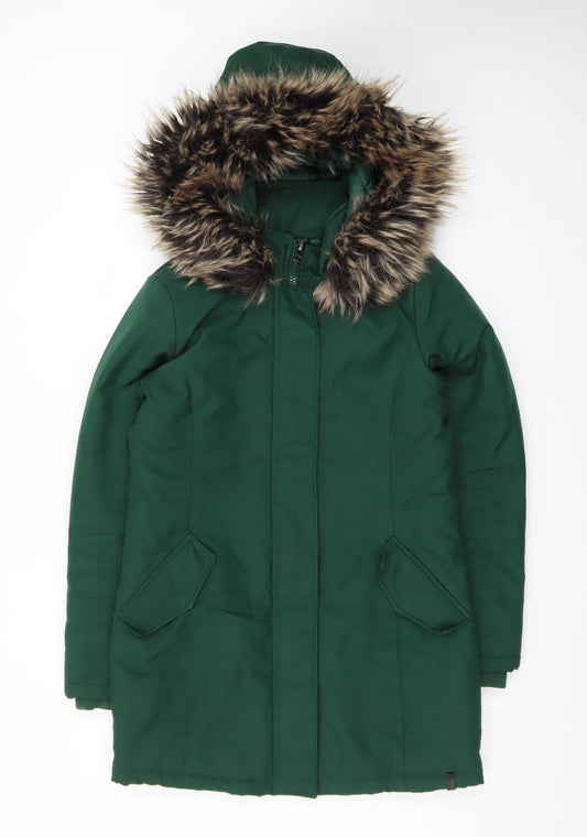 ONLY Women's Green Faux Fur Trim Hooded Parka Coat Size S