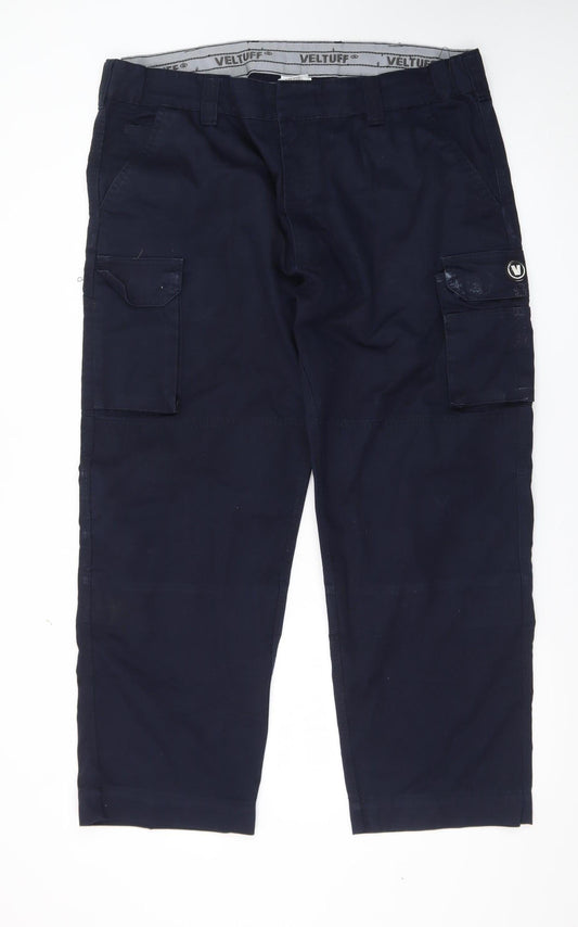 VELTUFF Men's Blue Cargo Work Trousers Size 42S Regular Fit