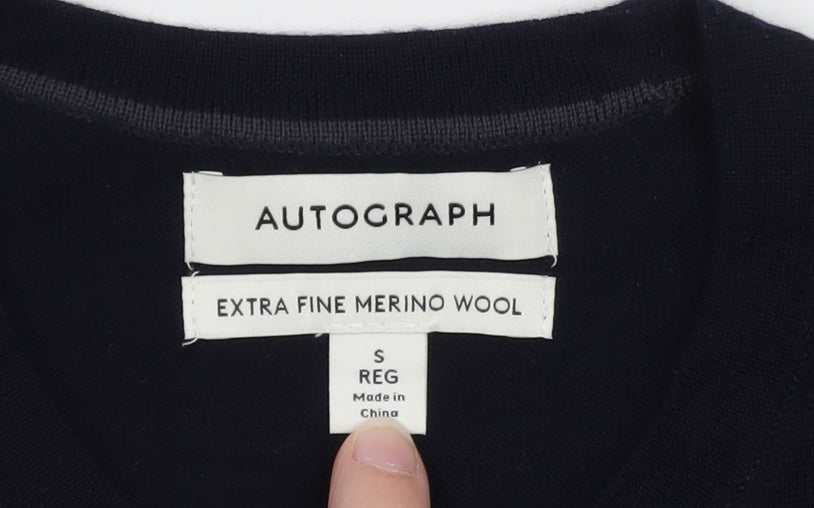 Marks and Spencer Mens Blue Merino Wool Crew Neck Jumper S