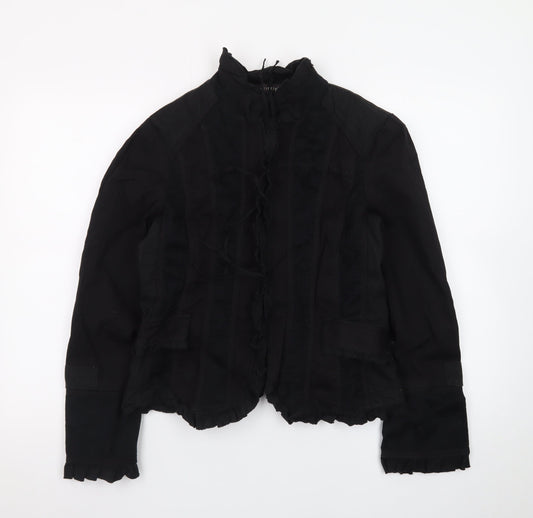 Principles Womens Black Cotton Blend Ruffle Trim Jacket Size 14