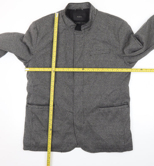 ZARA Women Grey Check Wool Blend Blazer Jacket XL
