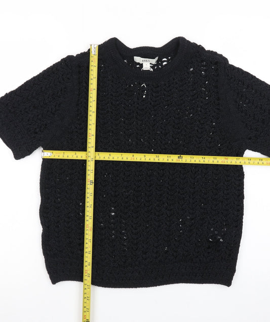 Marks and Spencer Women's Black Open-Knit Short Sleeve Pullover Jumper Size M