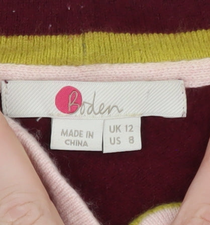 Boden Women Red Wool V-Neck 3/4 Sleeve Jumper Size 12