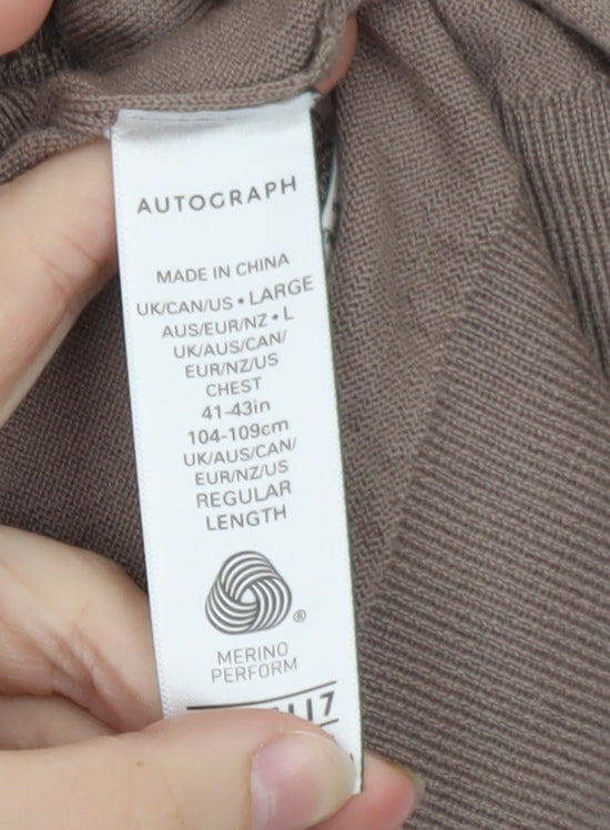 Marks and Spencer Men’s Beige Merino Henley Jumper L