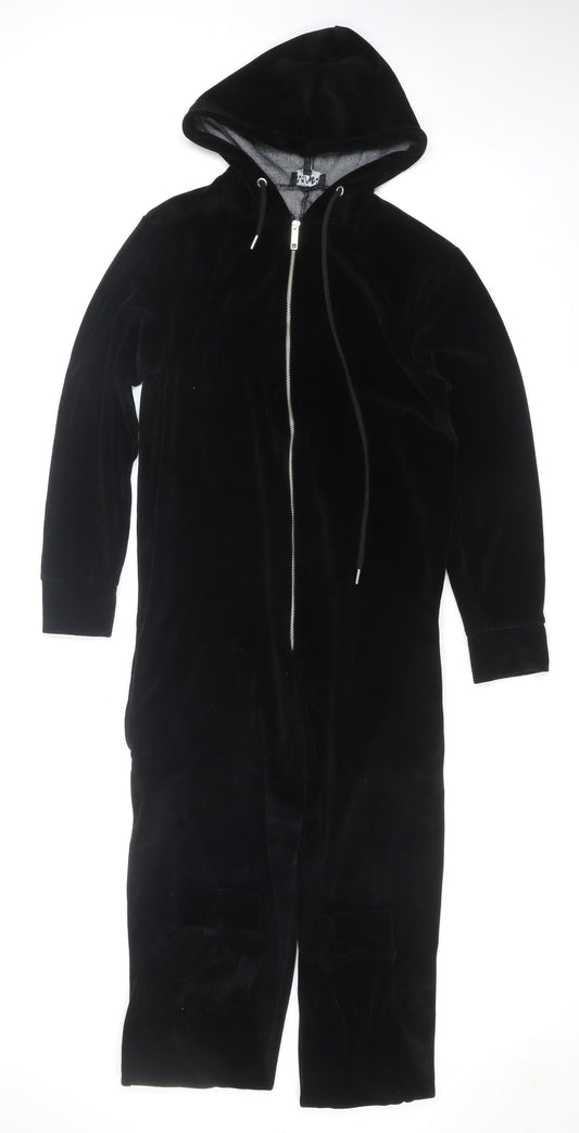 boohooMAN Men’s Black S Velour Zip Hoodie Jumpsuit Lounge Trousers
