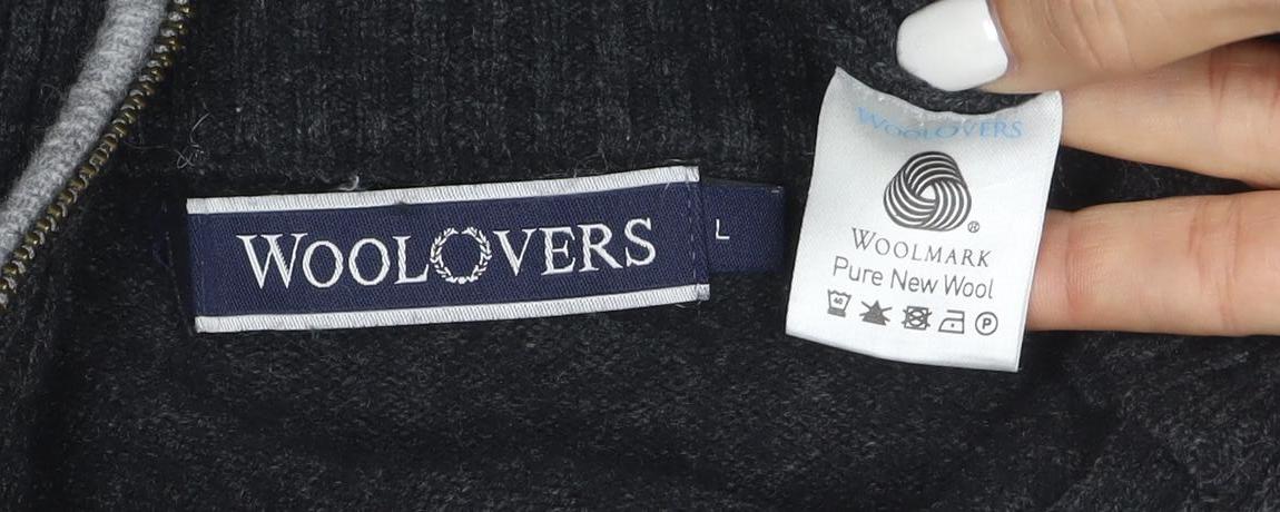 Woolovers Men's Grey High Neck Wool 1/2 Zip Jumper L Classic Knit