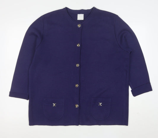 Classics Women's Blue Wool Blend Long Sleeve Cardigan Size 20