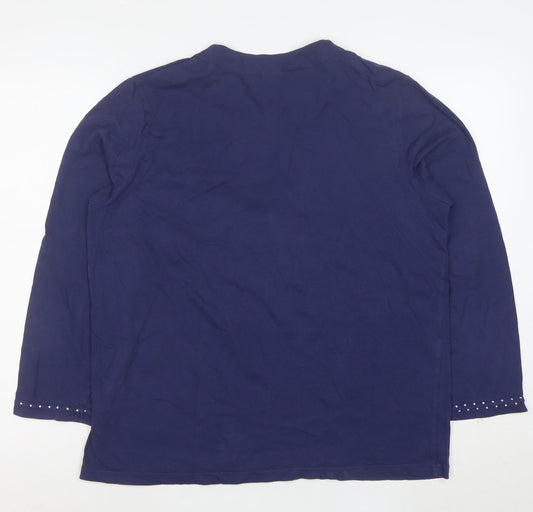 TamarT Women's Blue Cotton Long Sleeve Henley T-Shirt M