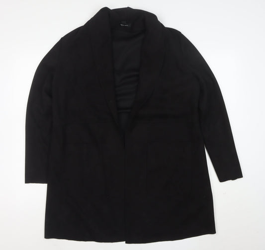 New Look Women's Black Coatigan Size 14 Mid-Length Open Front
