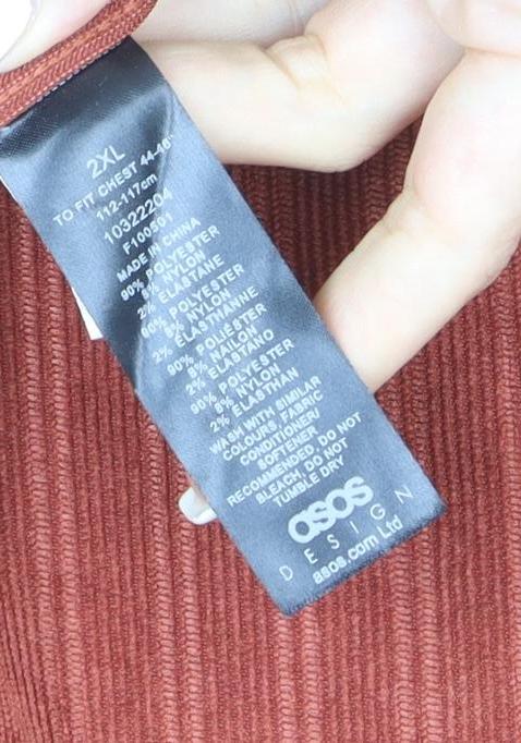 Brand and care label for ASOS Men’s Brown Corduroy Striped Button-Up Shirt 2XL Relaxed Fit